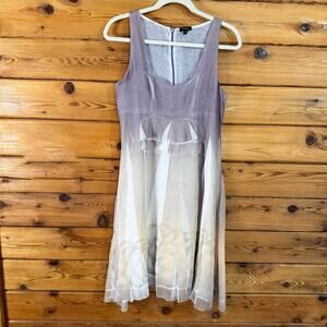 Komarov Cream Tan Sleeveless Satin Crinkle Tiered Beaded Ombre Midi Dress